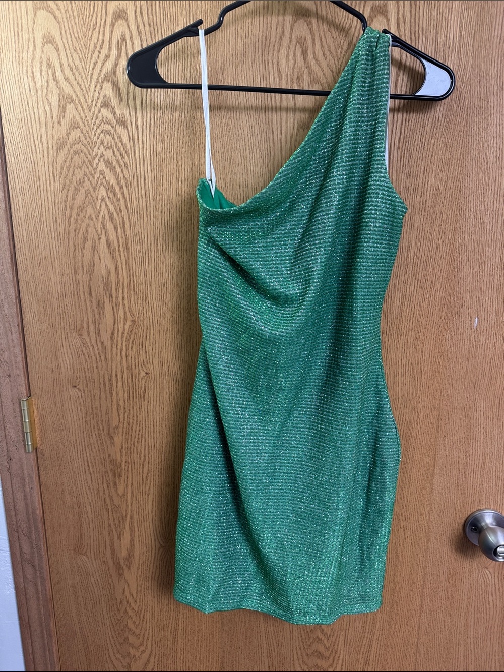 superdown One-Shoulder Metallic Green Mini Dress